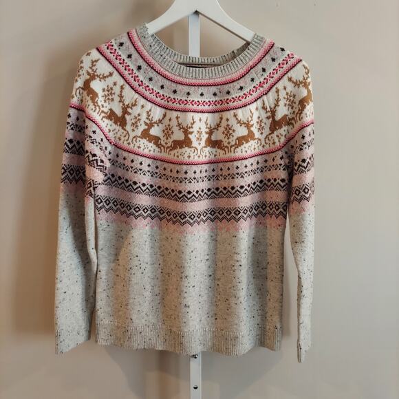 Talbots Sweaters - Talbots Sweater Medium Speckled Fair Isle Cozy Preppy Crew Neck Reindeer